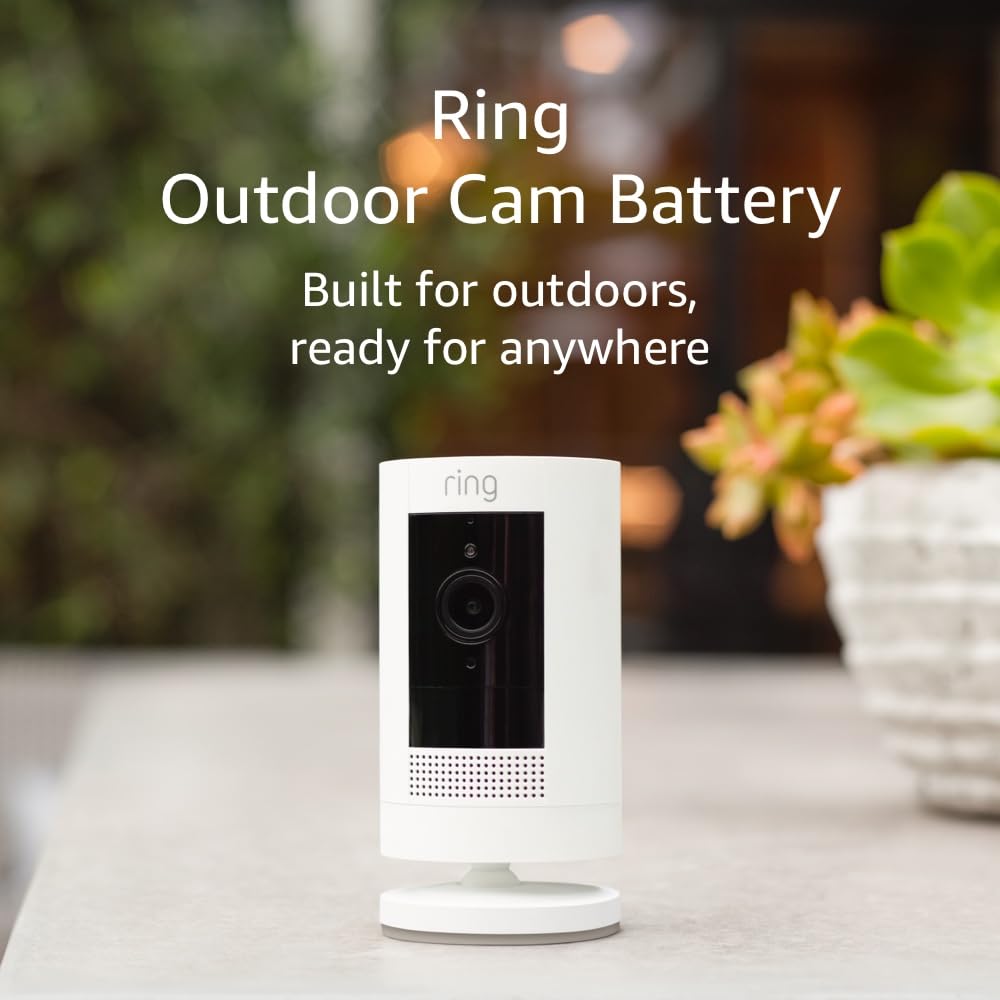 Ring Outdoor Cam (Stick Up Cam) | Weather-Resistant Outdoor Camera, Live View, Color Night Vision, Two-Way Talk, Motion alerts, Works with Alexa | White 1 Camera