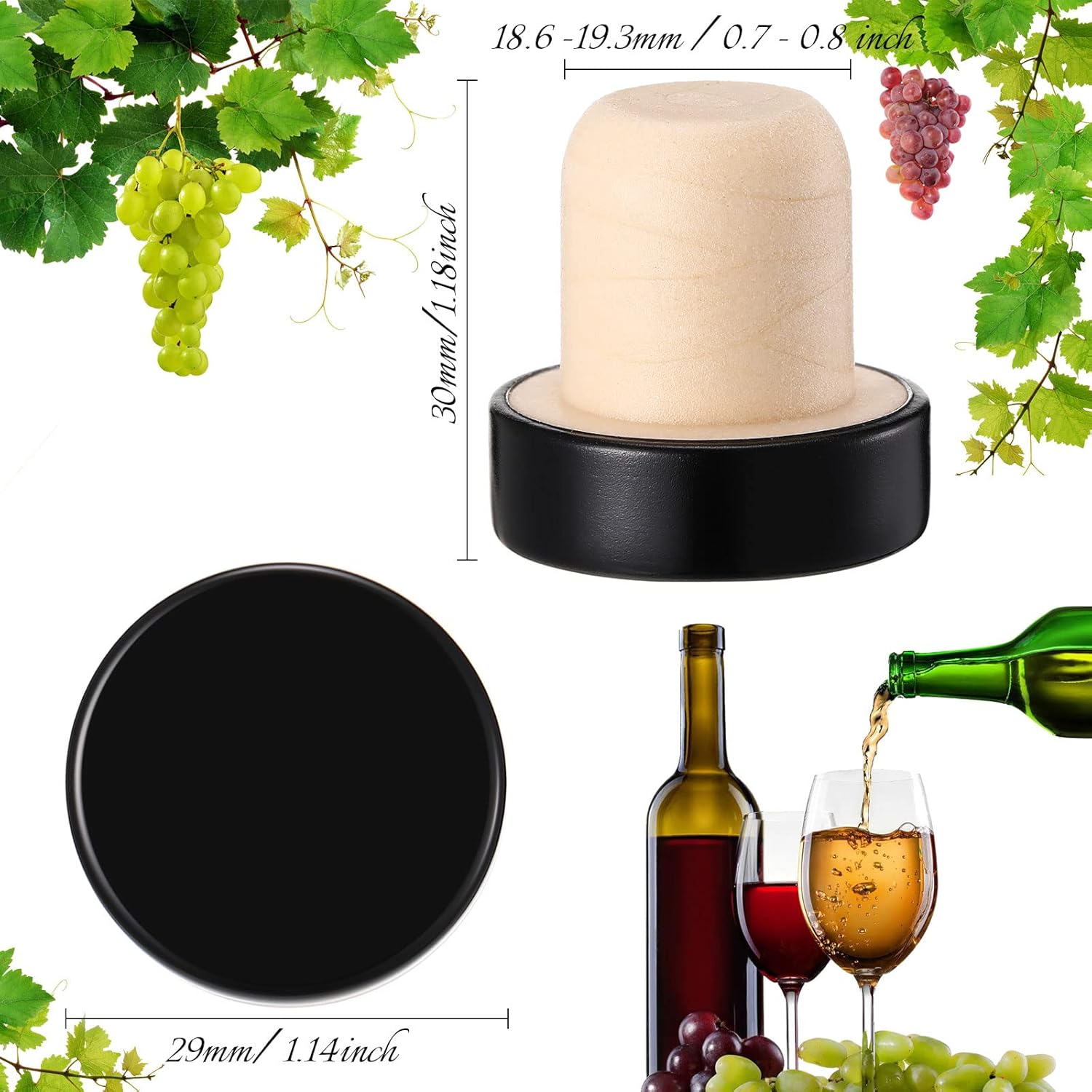 Yookeer T-shaped Stopper Cork Wine Bottle Stoppers Reusable Wine Sealing Plug for Beer Bottles DIY Craft(Black,24 Pieces) Black 24