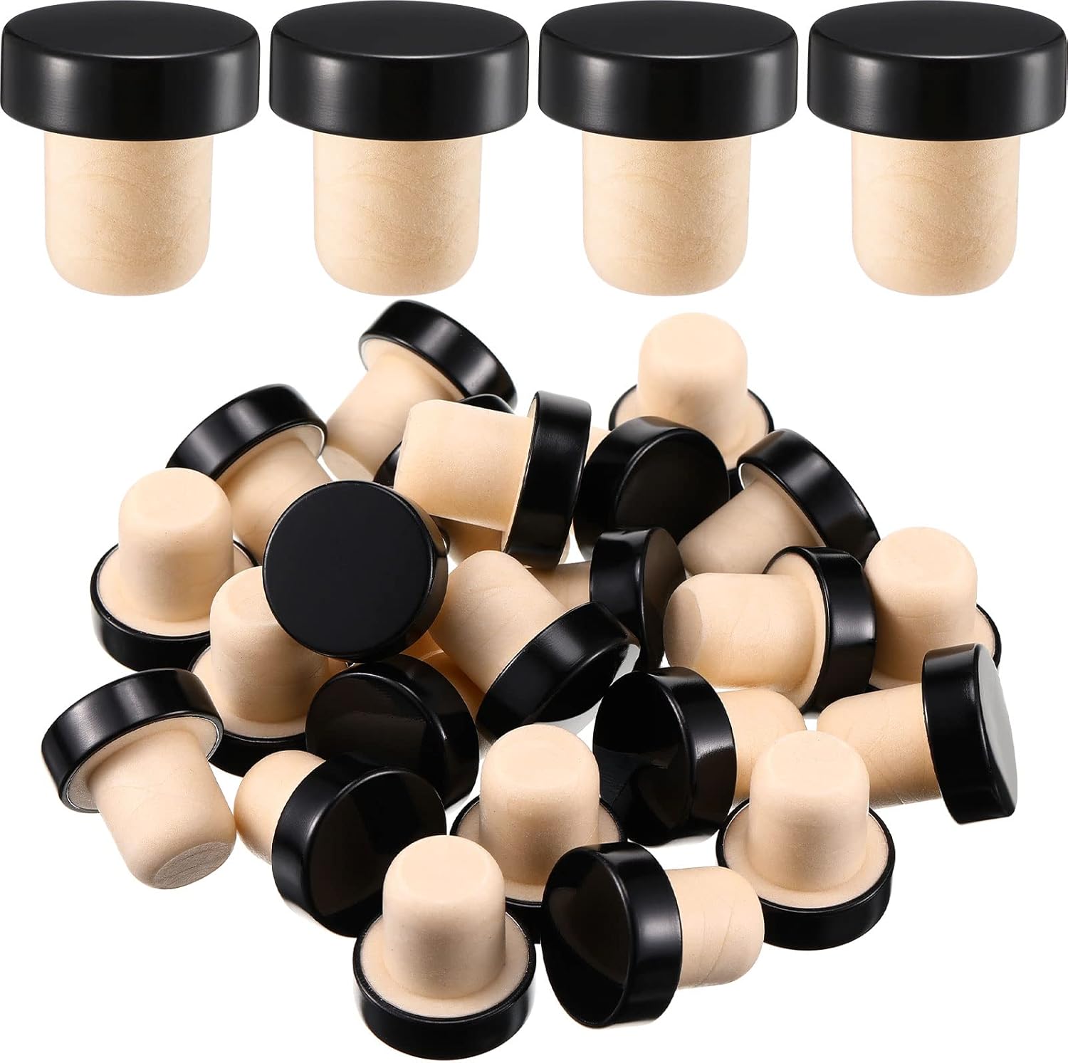 Yookeer T-shaped Stopper Cork Wine Bottle Stoppers Reusable Wine Sealing Plug for Beer Bottles DIY Craft(Black,24 Pieces) Black 24