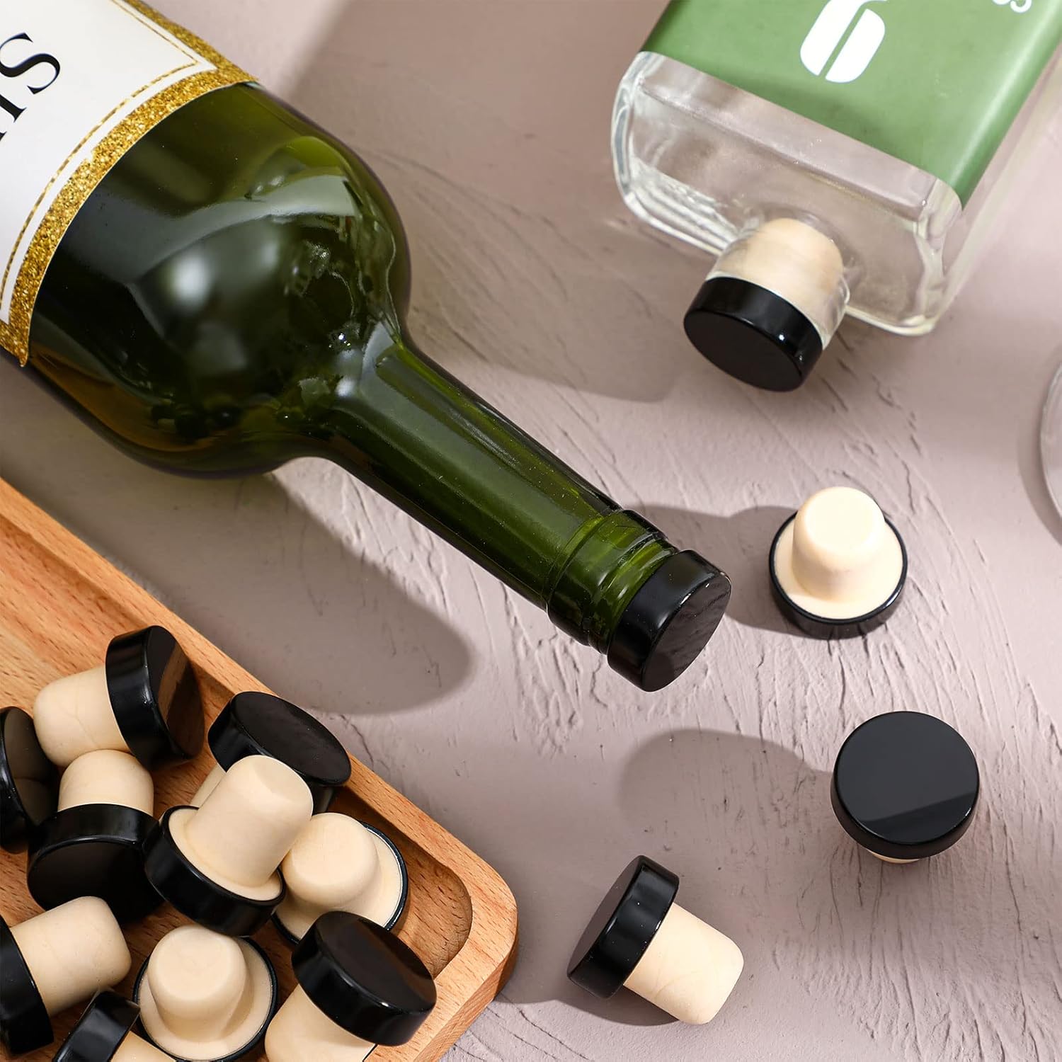 Yookeer T-shaped Stopper Cork Wine Bottle Stoppers Reusable Wine Sealing Plug for Beer Bottles DIY Craft(Black,24 Pieces) Black 24