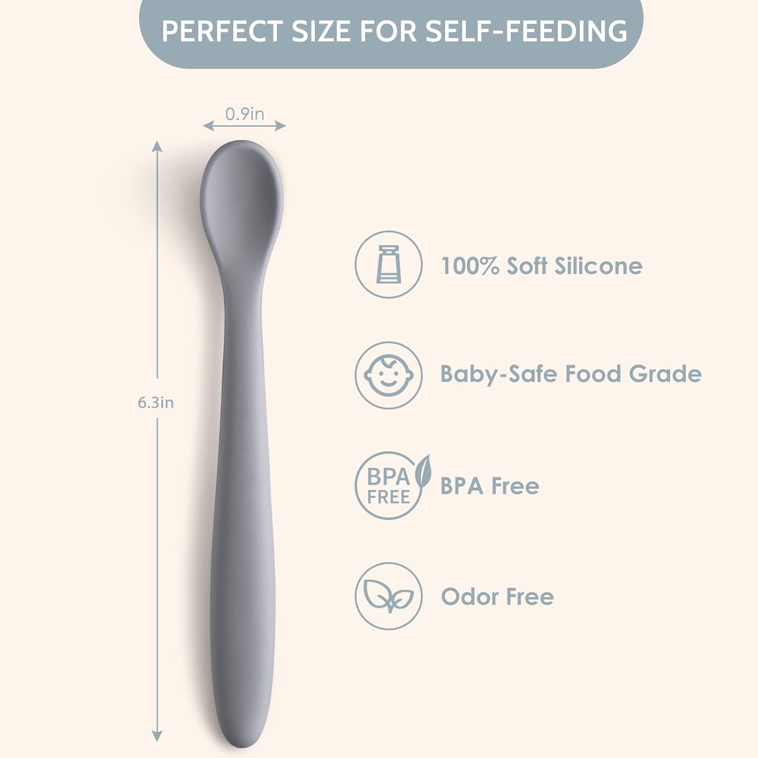 Silicone Baby Feeding Spoons, First Stage Baby Infant Spoons, Soft-Tip Easy on Gums I Training Spoon Self Feeding, Dishwasher & Boil-proof, 6 Pack Shifting Sand
