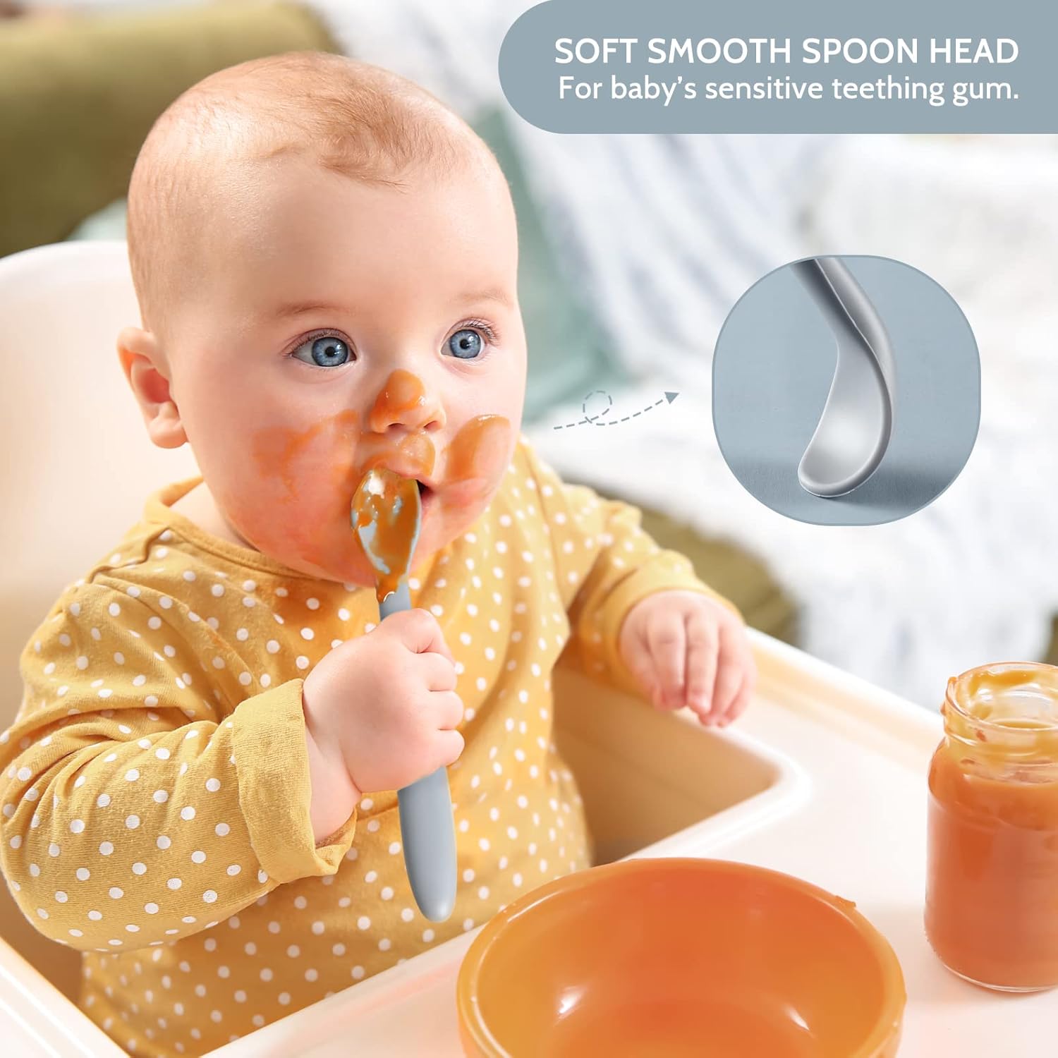 Silicone Baby Feeding Spoons, First Stage Baby Infant Spoons, Soft-Tip Easy on Gums I Training Spoon Self Feeding, Dishwasher & Boil-proof, 6 Pack Shifting Sand