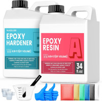 NASUBI Epoxy Resin Kit - 68OZ Crystal Clear Resin for Crafts, Mold, Wood, Jewelry Making, Art Casting Resin for Art, NO Bubble, 2 Part Clear Epoxy with Silicone Cups, Sticks, Pigment 68oz/1.93L