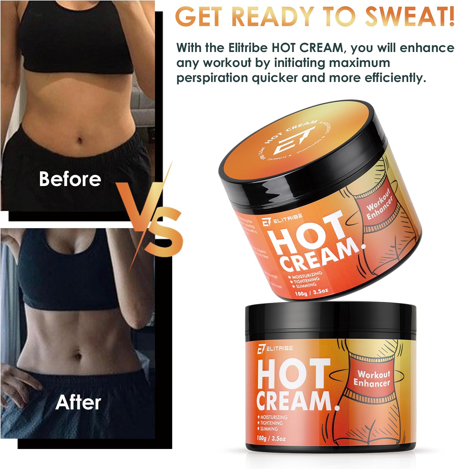 Hot Cream Sweat Workout Enhancer Gel - Fat Burning, Cellulite & Firming Body Lotion for All Skin Types - 3.5 oz