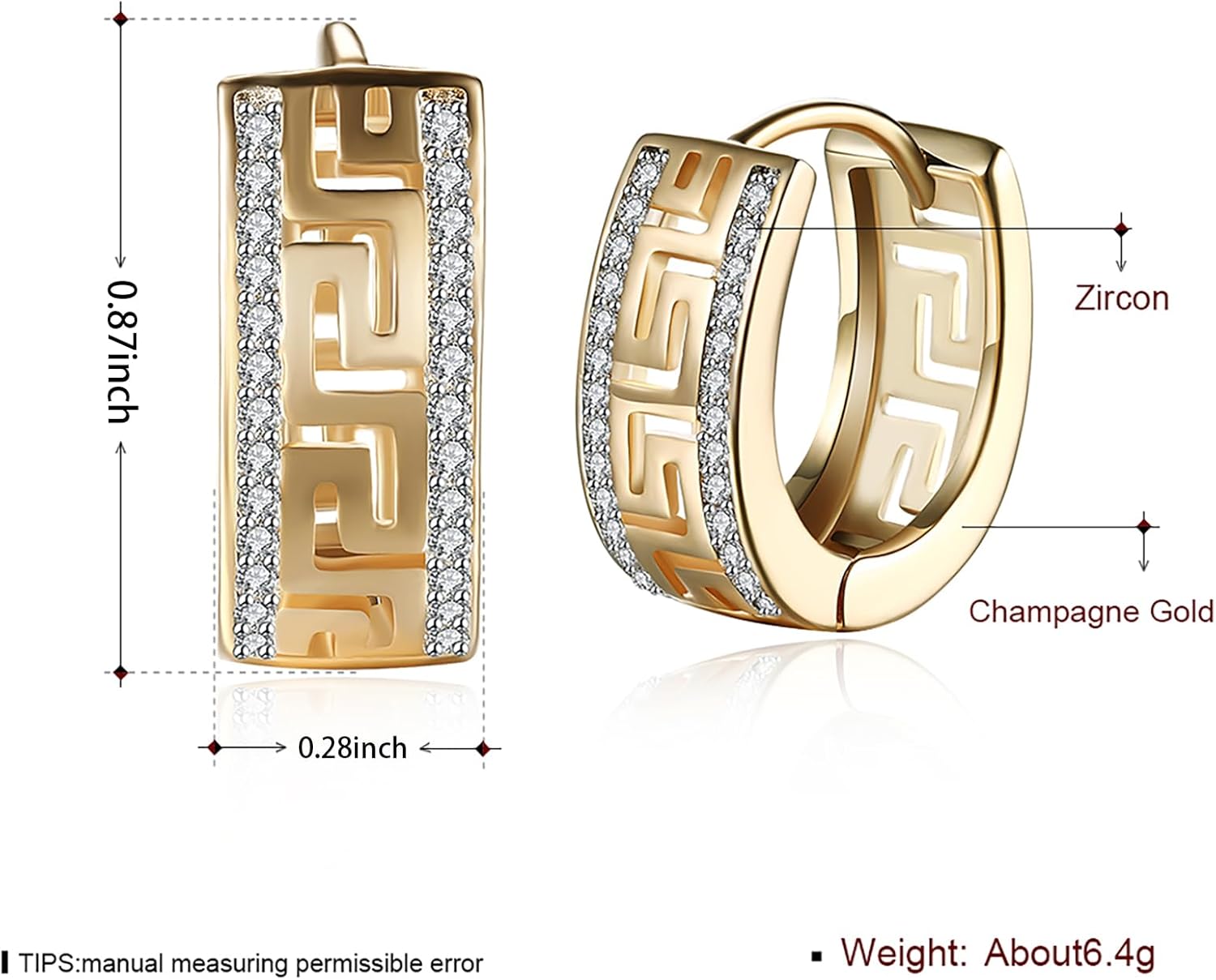 14K Gold Plated Cubic Zirconia Hoop Earrings,Three Row Diamon | Arrows | Double Row of Diamonds Huggie Earrings for Women Double row drill