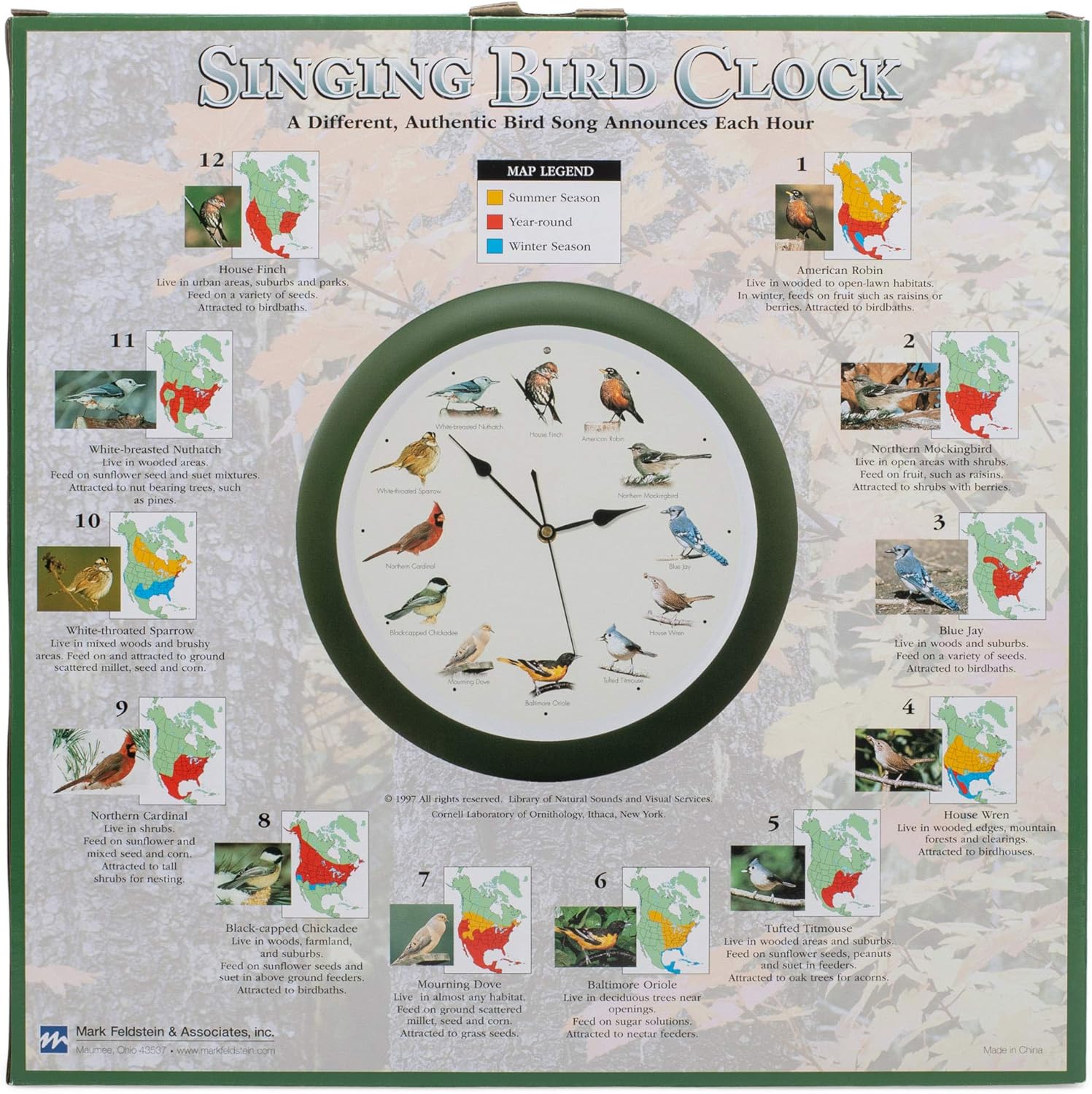 Mark Feldstein and Associates Original Singing Bird Wall Clock, 13 Inch (Green)