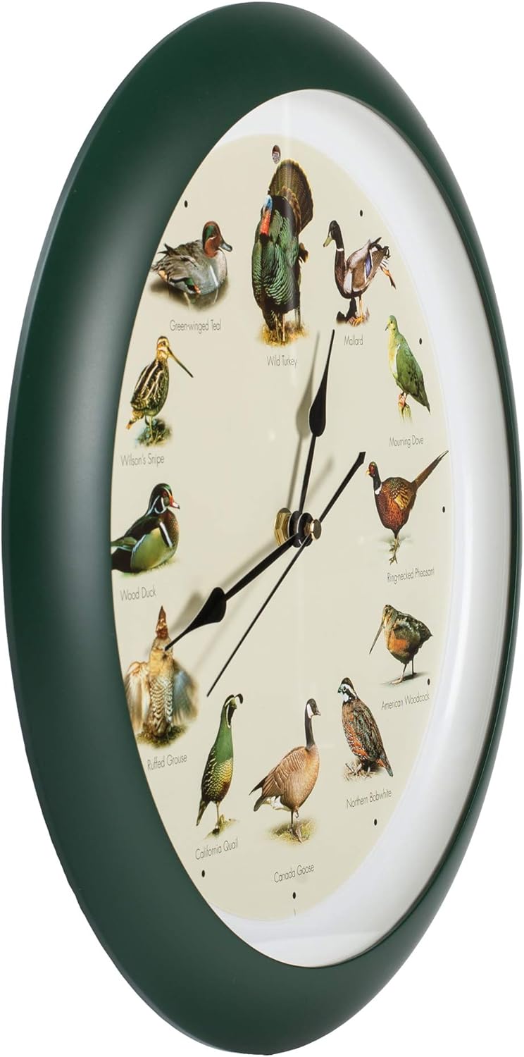 Singing Wild Game Birds of North America Hunting Wall Sound Clock, 13 Inch