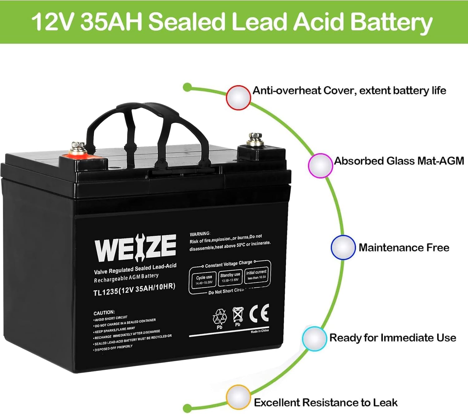 WEIZE 12V 35AH Deep Cycle Battery for Scooter Pride Mobility Jazzy Select Electric Wheelchair, Set of 2