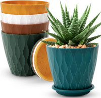 6 inch Plant Pots, 5 Pack Flower Pots Outdoor Indoor, Planters with Drainage Holes and Tray Saucers(Multicolor) Multicolor 6 inch