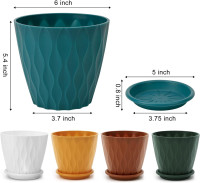 6 inch Plant Pots, 5 Pack Flower Pots Outdoor Indoor, Planters with Drainage Holes and Tray Saucers(Multicolor) Multicolor 6 inch