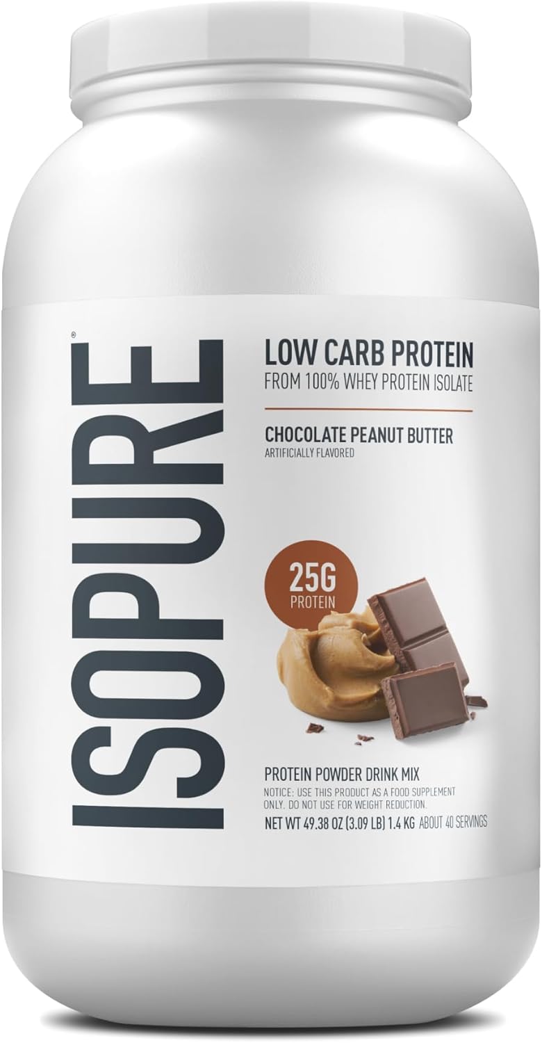 Isopure Low Carb 100% Pure Whey Isolate Protein Powder, Lactose Free, Gluten Free, With Vitamins, Chocolate Peanut Butter, 25g Protein Per Serving, 3 Lbs, 40 Servings Chocolate Peanut Butter 40 Servings (Pack of 1)