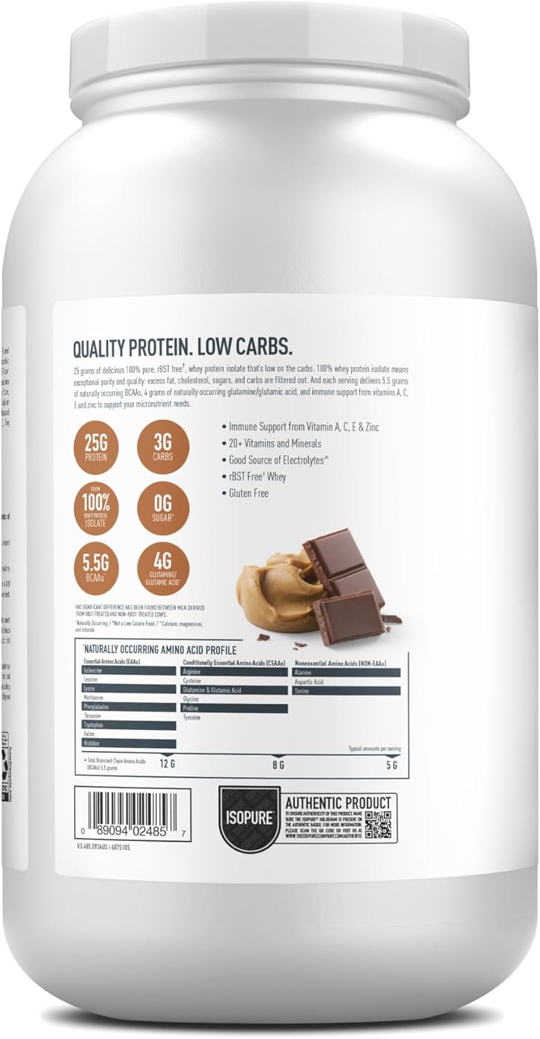 Isopure Low Carb 100% Pure Whey Isolate Protein Powder, Lactose Free, Gluten Free, With Vitamins, Chocolate Peanut Butter, 25g Protein Per Serving, 3 Lbs, 40 Servings Chocolate Peanut Butter 40 Servings (Pack of 1)