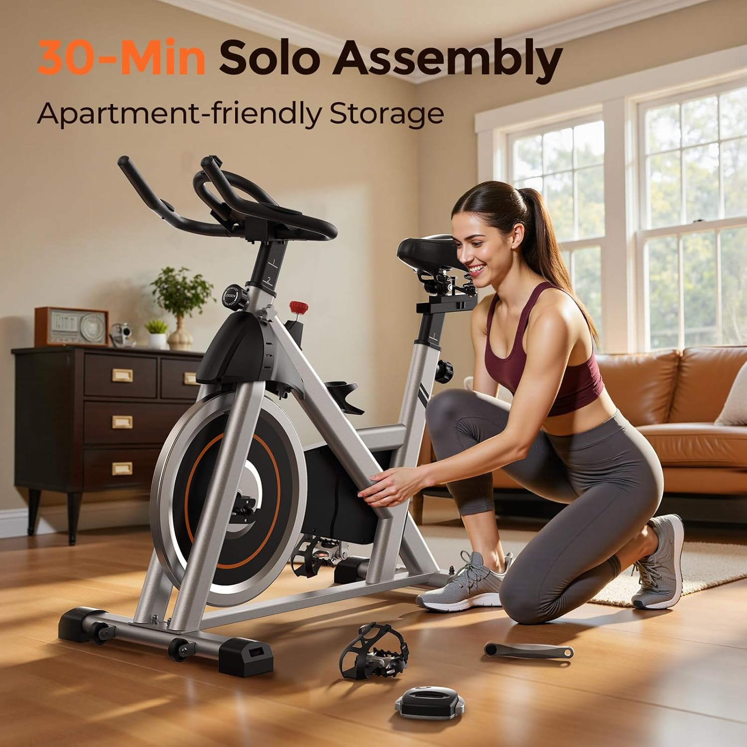 YOSUDA Exercise Bike, Brake Pad Stationary Bike for Home with Exclusive App, Magnetic Indoor Cycling Bike with 300 lb Weight Capacity, Low Noise, Tablet Holder and Fitness Courses for Weight Loss Black Classical Model