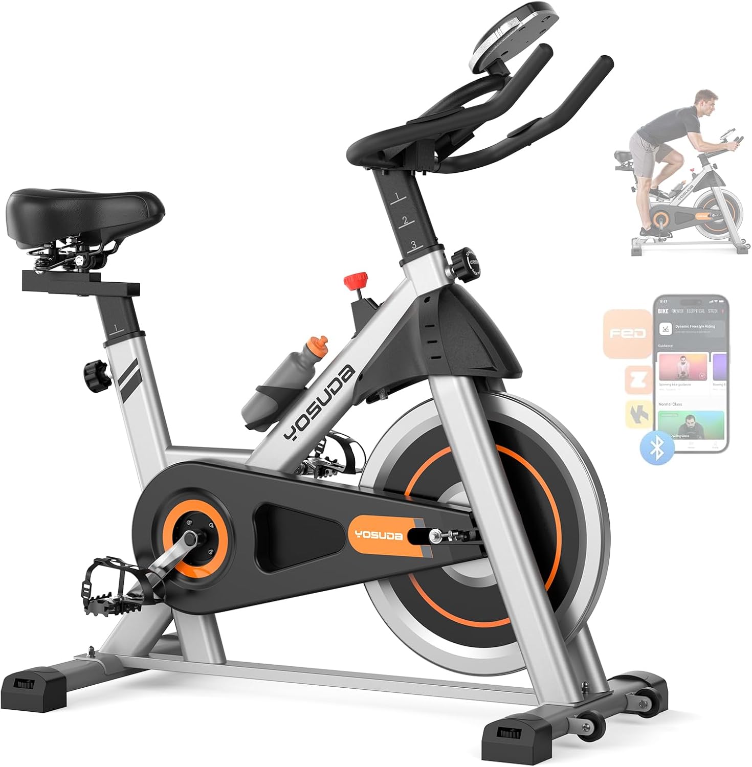 YOSUDA Exercise Bike, Brake Pad Stationary Bike for Home with Exclusive App, Magnetic Indoor Cycling Bike with 300 lb Weight Capacity, Low Noise, Tablet Holder and Fitness Courses for Weight Loss Black Classical Model