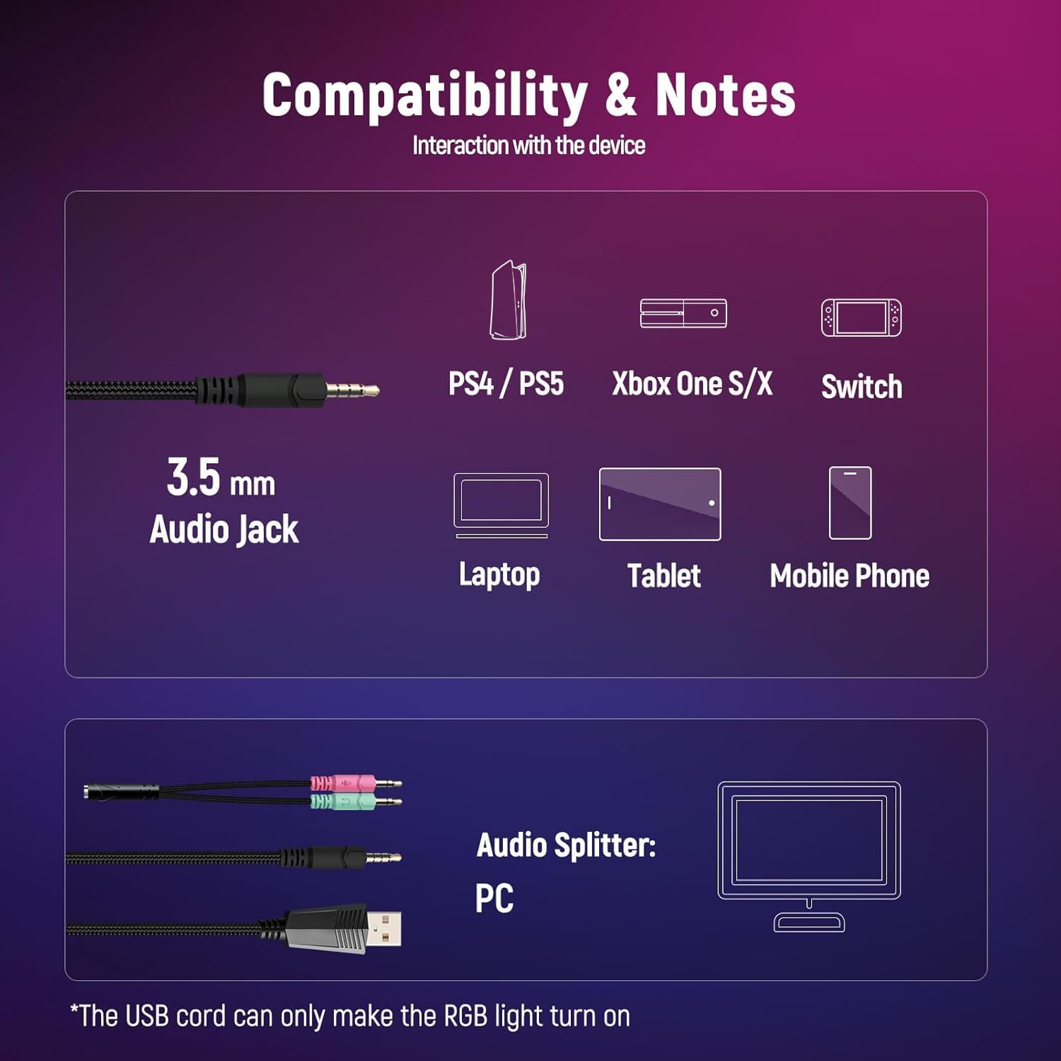 Ozeino Gaming Headset for PC, Ps4, Ps5, Xbox Headset with 7.1 Surround Sound Gaming Headphones with Noise Canceling Mic, LED Light Over Ear Headphones for Switch, Xbox Series X/S, Laptop, Mobile White