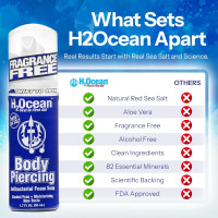 H2Ocean Body Piercing Foam Soap - Organic Sea Salt Aftercare with Aloe Vera, Alcohol-Free, Unscented, Vegan & Gentle Cleansing Tattoo and Piercing Soap for Healing & Moisturizing - 1.7oz 1.7 Fl Oz (Pack of 1)