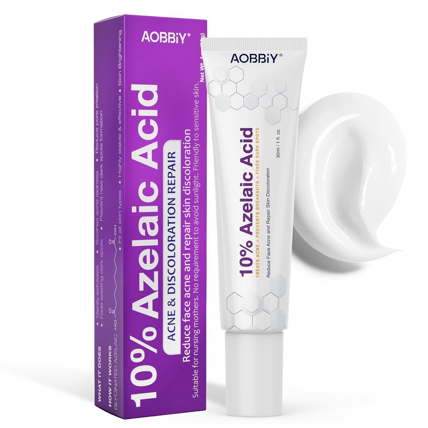 Azelaic Acid 10% Facial Cream, for Redness Relief Face, Rosacea Acne Treatment, Pimple Pigmentation Blackhead, Balance Excess Sebum, Clarify Skin, Soothe Irritation,1 oz