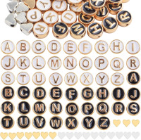 52pcs 2 Colors Enamel Alphabet Beads 8 mm Flat Round Initial Letter A-Z Beads and 20pcs 2 Colors Alloy Heart Spacer for DIY Bracelet Necklace Earrings Jewelry Making