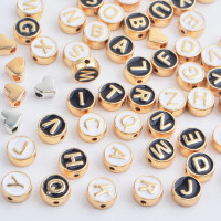 52pcs 2 Colors Enamel Alphabet Beads 8 mm Flat Round Initial Letter A-Z Beads and 20pcs 2 Colors Alloy Heart Spacer for DIY Bracelet Necklace Earrings Jewelry Making
