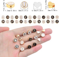 52pcs 2 Colors Enamel Alphabet Beads 8 mm Flat Round Initial Letter A-Z Beads and 20pcs 2 Colors Alloy Heart Spacer for DIY Bracelet Necklace Earrings Jewelry Making