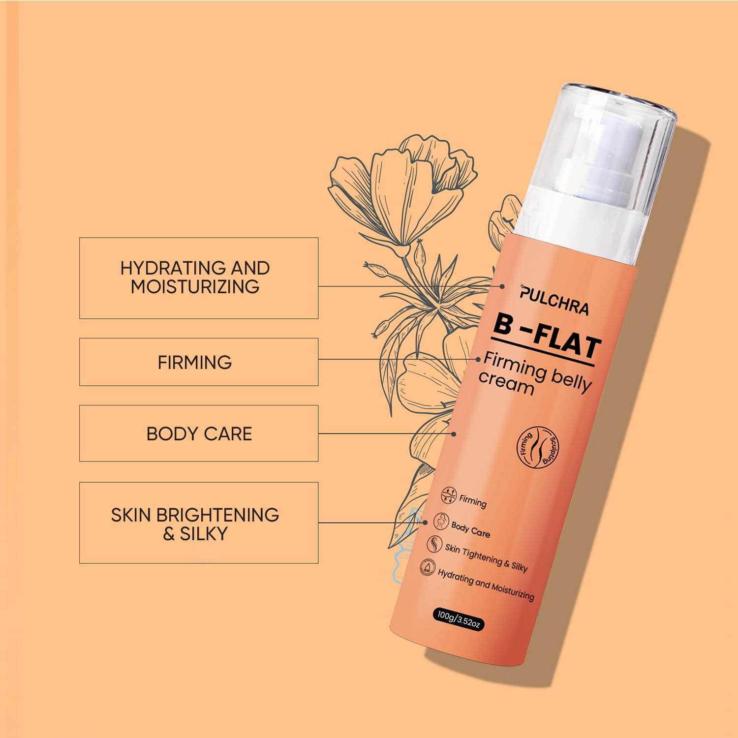 Belly Firming Cream for Skin Tightening: Reducing Stretch Marks, B Flat Anti-Cellulite Cream for Belly, Arms, Thighs and Butt - Moisturizing & Soften Skin For Women and Men Visibly, 3.52 Fl. OZ.