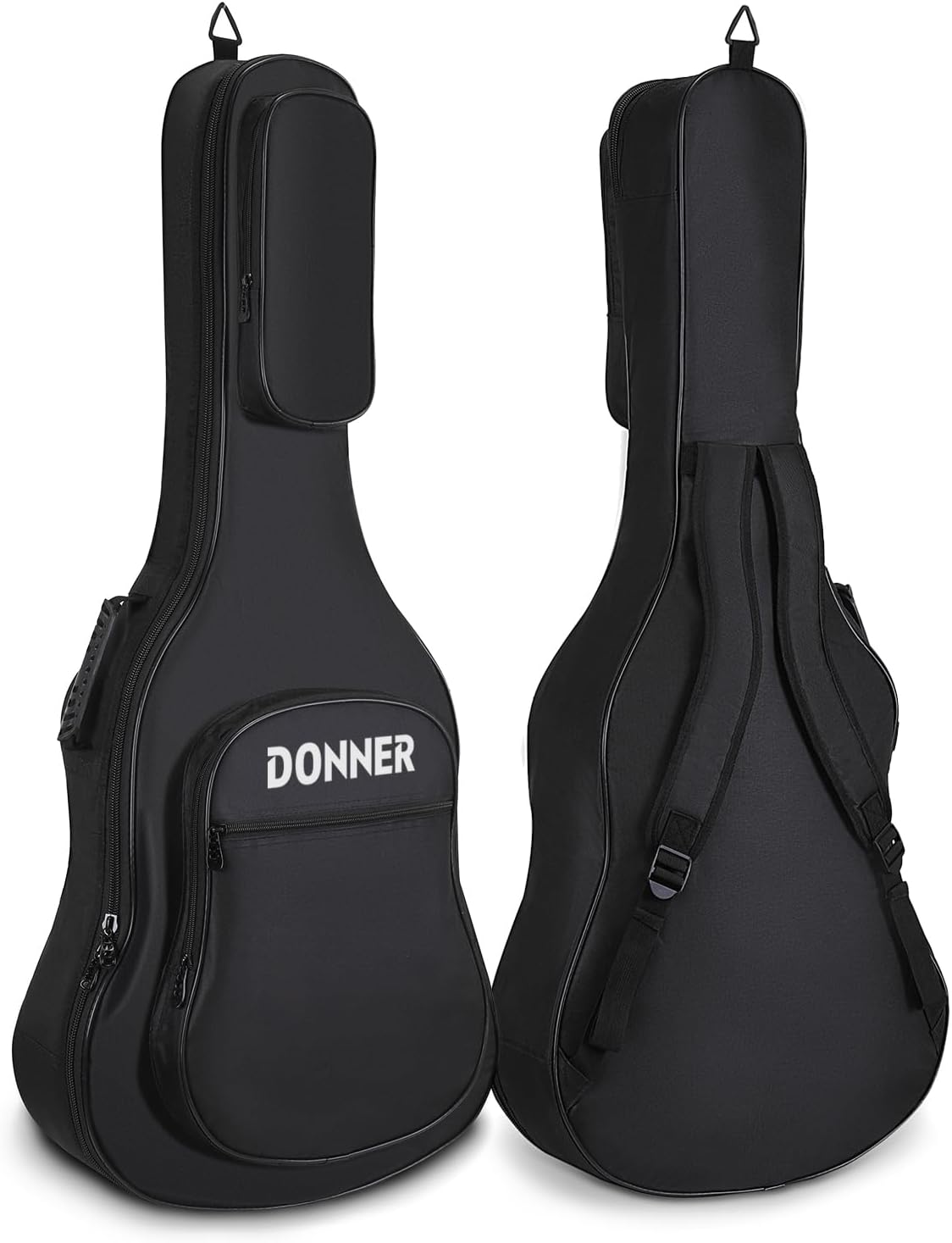 Donner 36 Inch Acoustic Guitar Case, 0.4 Inch Thick Padding Sponge 600D Ripstop Waterproof Nylon Soft Guitar Gig Bag with 3 Pockets and Back Hanger Loop, Black Acoustic bag 36 inch-10mm Thick