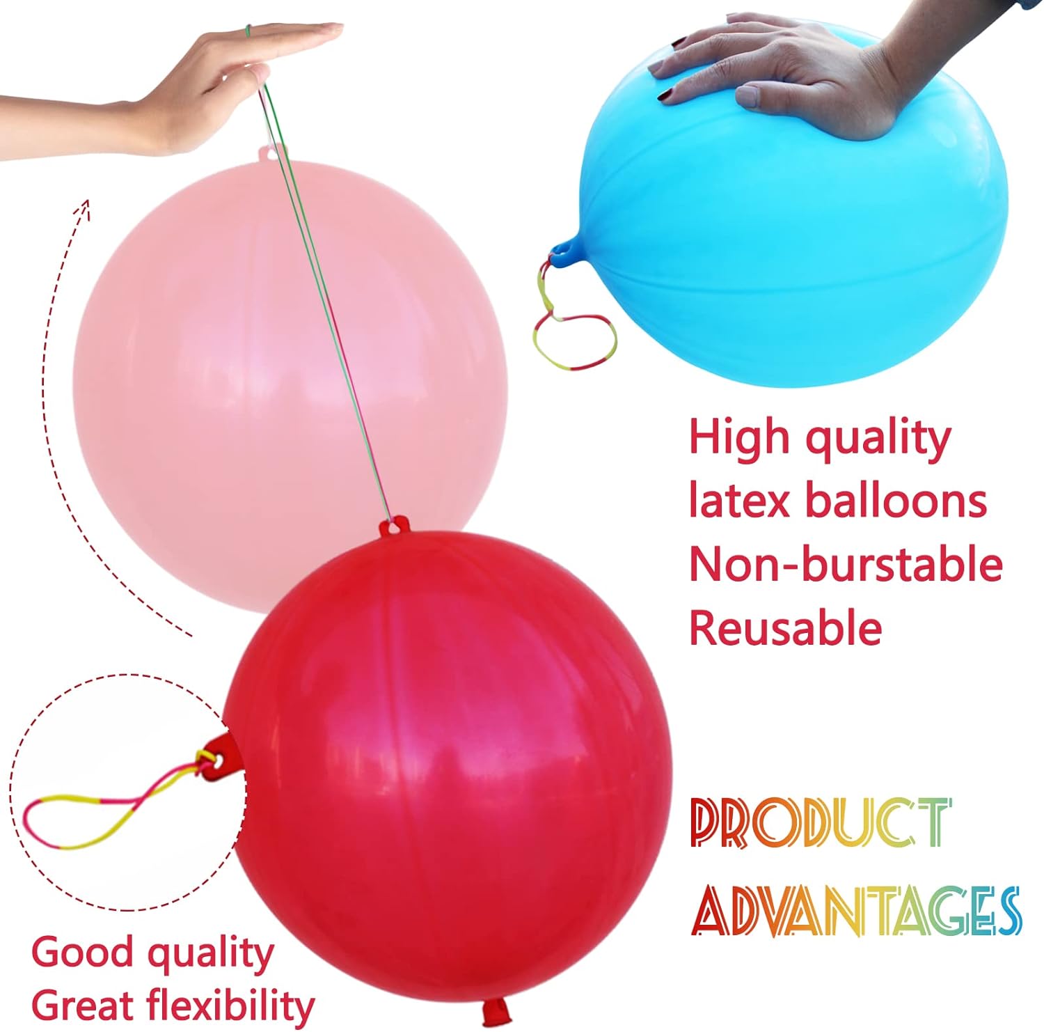 LEEZZIZZ 30Pcs Punch Balloons, Thickened Neon Punching Balloon Heavy Duty Birthday Party Favors for Kids Weddings Supply