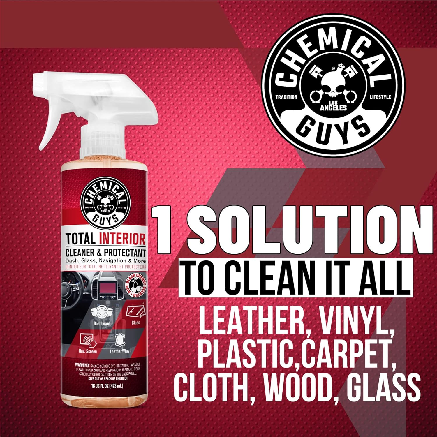 Chemical Guys SPI22516 Total Interior Cleaner & Protectant (Safe on Dash, Leather, Vinyl, Plastics, Trim, Glass, Fabric & More), 16 fl oz (Black Cherry Scent) 16.00 Fl Oz (Pack of 1) Black Cherry 2 Pack