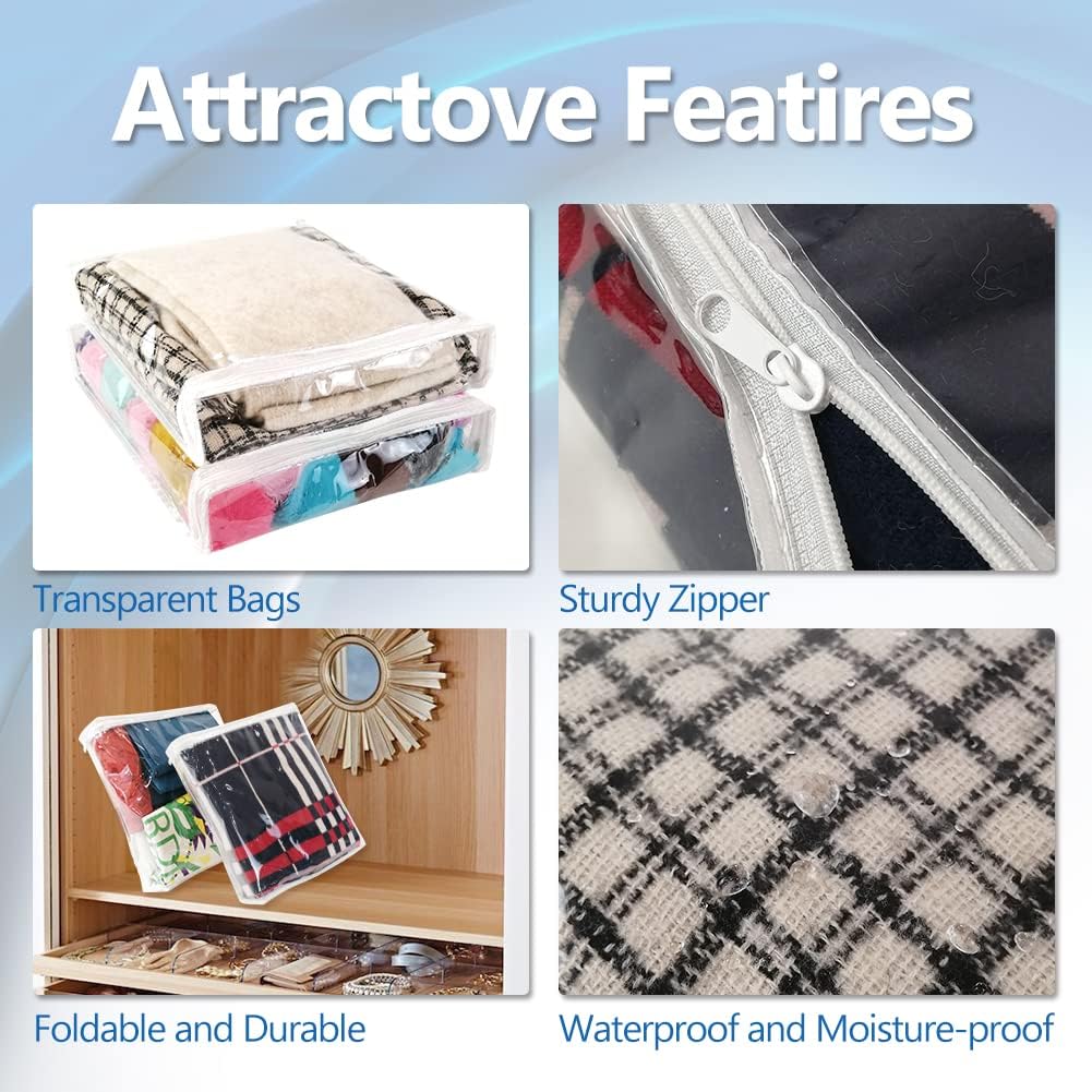 20pcs Clear Vinyl Zippered Storage Bags for Sweater Clothes, Bed Sheet Organizer, 10.5 x 10.5 x 2.4 Inch 10.5*10.5*2.4inches(20Pcs)