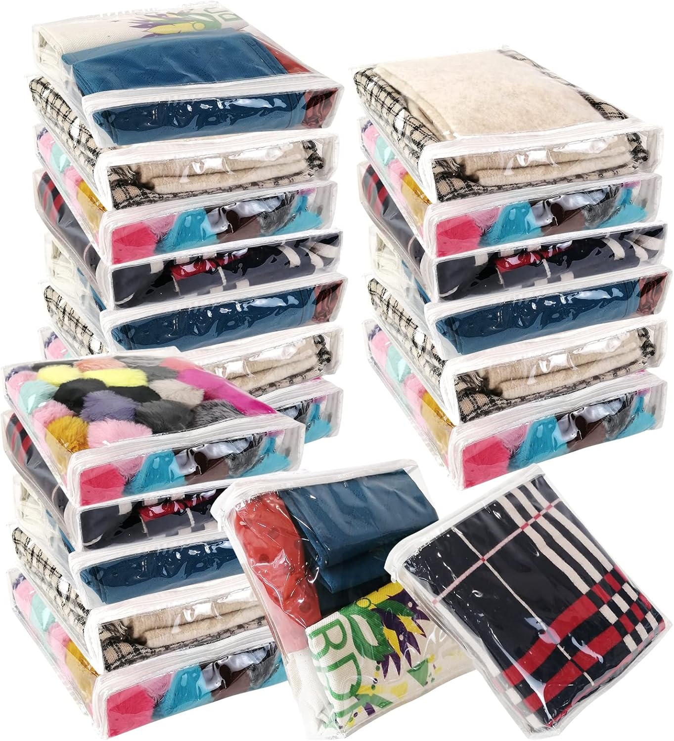20pcs Clear Vinyl Zippered Storage Bags for Sweater Clothes, Bed Sheet Organizer, 10.5 x 10.5 x 2.4 Inch 10.5*10.5*2.4inches(20Pcs)