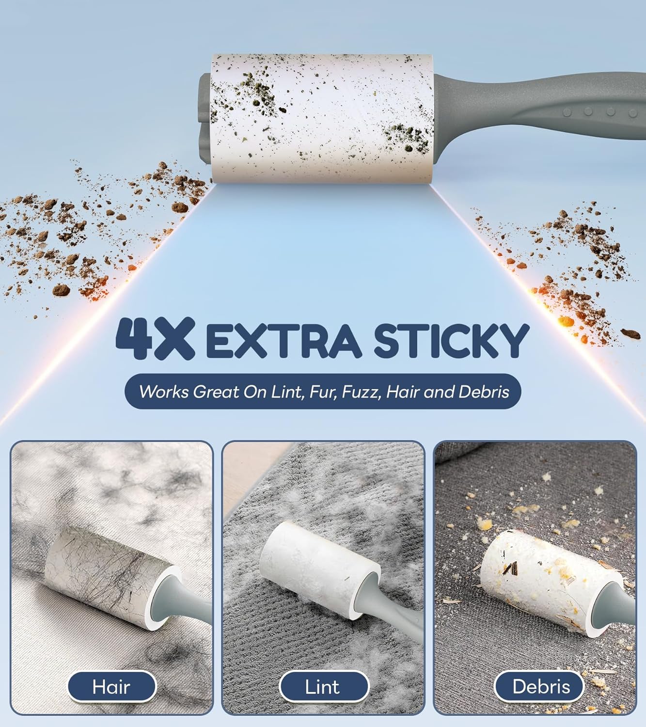 4X Extra Sticky Lint Roller for Pet Hair, Lint Rollers 315 Sheets Mega Value Set, Pet Hair Remover with 3 Upgraded Handle 3 Rollers, Portable Lint Remover for Clothes, Furniture, Dog & Cat Hair 3 Handles + 315 Sheets