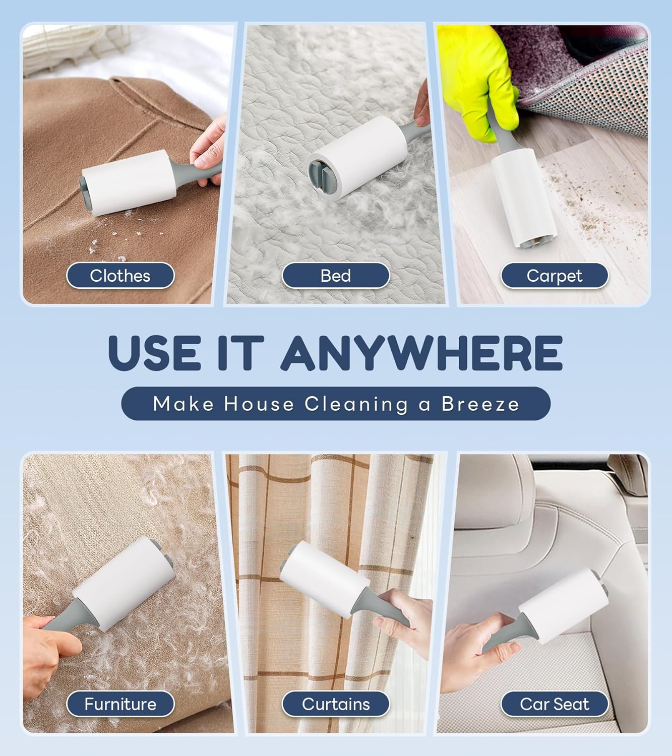 4X Extra Sticky Lint Roller for Pet Hair, Lint Rollers 315 Sheets Mega Value Set, Pet Hair Remover with 3 Upgraded Handle 3 Rollers, Portable Lint Remover for Clothes, Furniture, Dog & Cat Hair 3 Handles + 315 Sheets