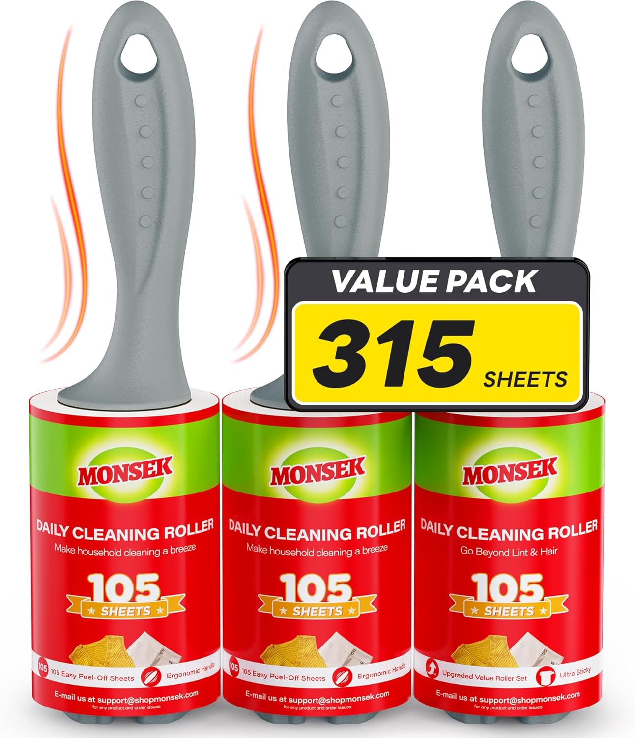 4X Extra Sticky Lint Roller for Pet Hair, Lint Rollers 315 Sheets Mega Value Set, Pet Hair Remover with 3 Upgraded Handle 3 Rollers, Portable Lint Remover for Clothes, Furniture, Dog & Cat Hair 3 Handles + 315 Sheets