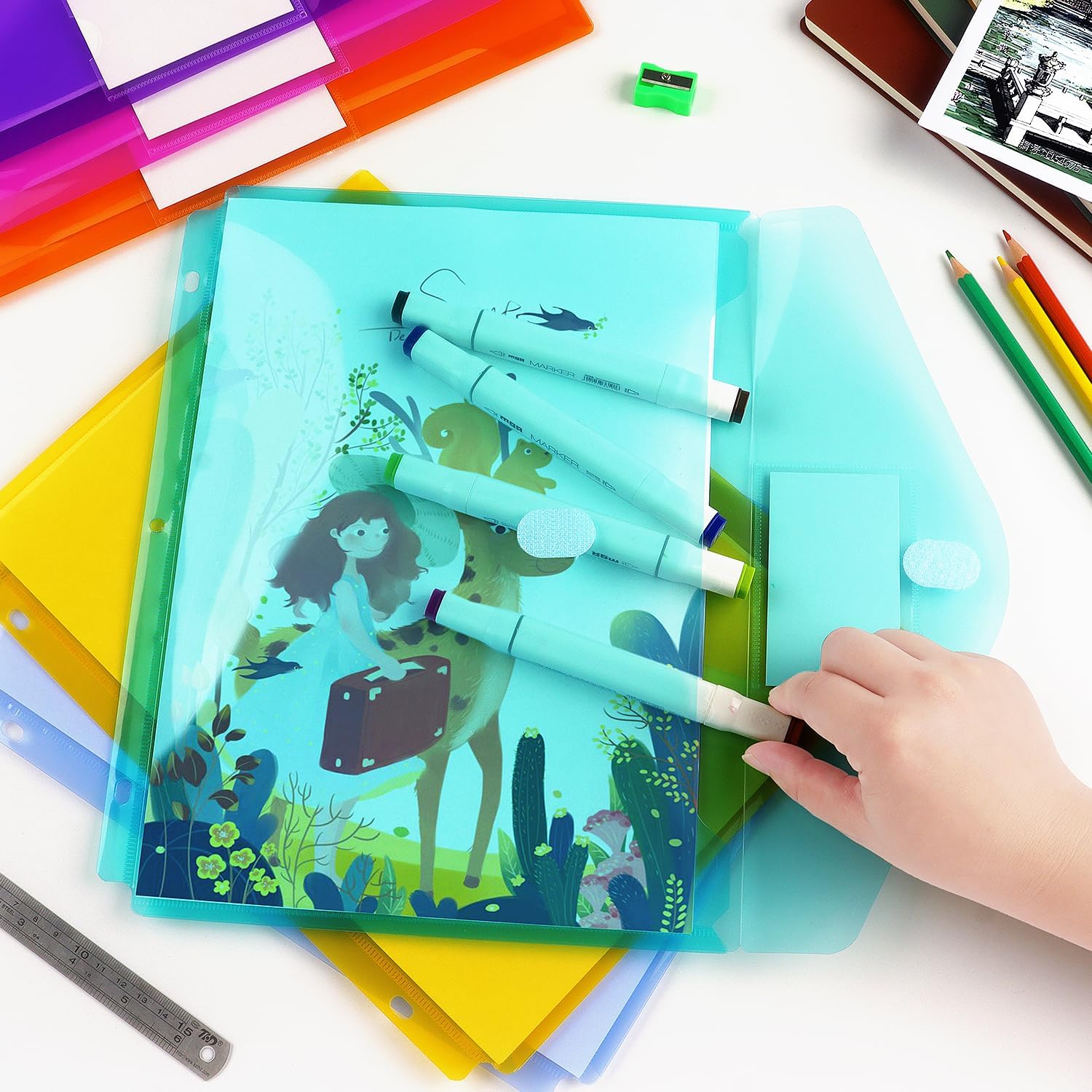 Tamaki 6 Pack Binder Pocket, Plastic Folders with Label, Binder Organizer, Binder Dividers with Pockets, Letter Size, Assorted Colors 6 Pack-multicolor