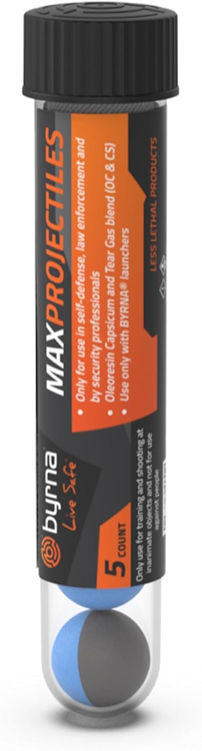Byrna MAX Projectiles - | Maximum Stopping Power | OC and CS Non Lethal Pepper Spray & Tear Gas Blend Balls - Non Lethal Self Defense Projectile Rounds for Byrna Launchers, 0.68 Caliber 5 Count