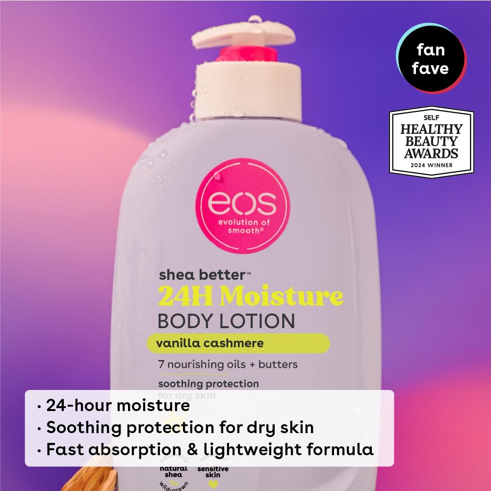 Bundle of eos Shea Better Body Lotion- Vanilla Cashmere, Coconut Waters, 24-Hour Moisture Skin Care, Lightweight & Non-Greasy, Made with Natural Shea, Vegan, 16 fl oz