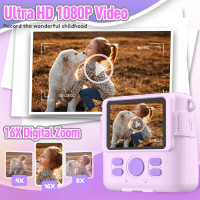 Instant Print Camera for Kids, Christmas Birthday Gifts for Girls Boys, HD Digital Video Cameras for Toddler, Portable Toy for 4 5 6 7 8 9 10 Year Old Girl with 32GB SD Card-Purple
