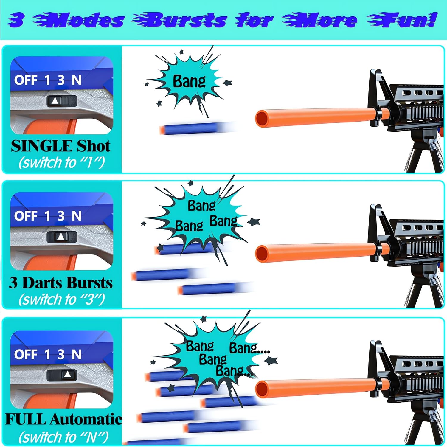 Toy Gun Automatic Sniper Rifle -3 Modes Toy Foam Blasters with Tactical Vest, Bipod, 2 Clips and 150 Darts, Electric Toys for Boys Age 8-12 Gifts for Birthday Xmas Blue