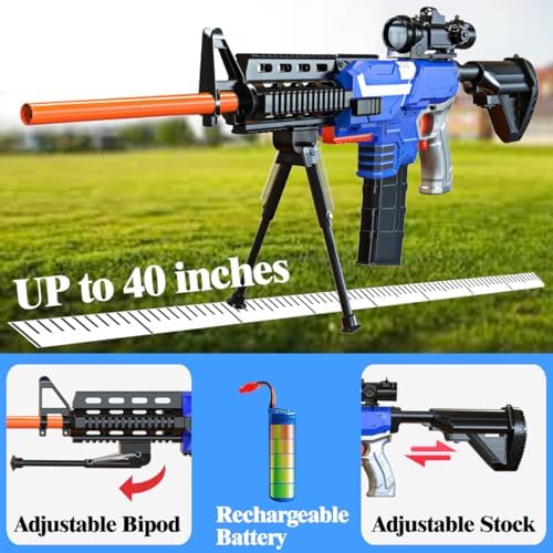 Toy Gun Automatic Sniper Rifle -3 Modes Toy Foam Blasters with Tactical Vest, Bipod, 2 Clips and 150 Darts, Electric Toys for Adults Boys Age 8-12 Gifts for Birthday Xmas