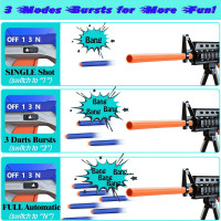 Toy Gun Automatic Sniper Rifle -3 Modes Toy Foam Blasters with Tactical Vest, Bipod, 2 Clips and 150 Darts, Electric Toys for Boys Age 8-12 Gifts for Birthday Xmas Blue