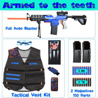 Toy Gun Automatic Sniper Rifle -3 Modes Toy Foam Blasters with Tactical Vest, Bipod, 2 Clips and 150 Darts, Electric Toys for Boys Age 8-12 Gifts for Birthday Xmas Blue