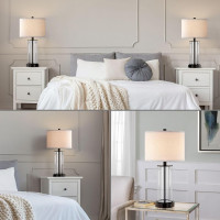 KAWOTI 23'' Clear Glass Table Lamp Set of 2 Bedroom Lamps with USB Ports and AC Outlet Living Room Nightstand Lamp Bulbs Included 23 inches(Bronze Finish)
