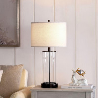 KAWOTI 23'' Clear Glass Table Lamp Set of 2 Bedroom Lamps with USB Ports and AC Outlet Living Room Nightstand Lamp Bulbs Included 23 inches(Bronze Finish)