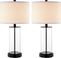 KAWOTI 23'' Clear Glass Table Lamp Set of 2 Bedroom Lamps with USB Ports and AC Outlet Living Room Nightstand Lamp Bulbs Included 23 inches(Bronze Finish)