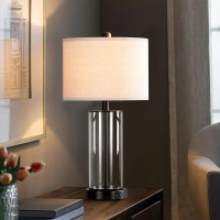 KAWOTI 23'' Clear Glass Table Lamp Set of 2 Bedroom Lamps with USB Ports and AC Outlet Living Room Nightstand Lamp Bulbs Included 23 inches(Bronze Finish)