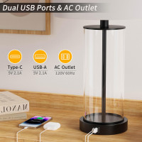 KAWOTI 23'' Clear Glass Table Lamp Set of 2 Bedroom Lamps with USB Ports and AC Outlet Living Room Nightstand Lamp Bulbs Included 23 inches(Bronze Finish)