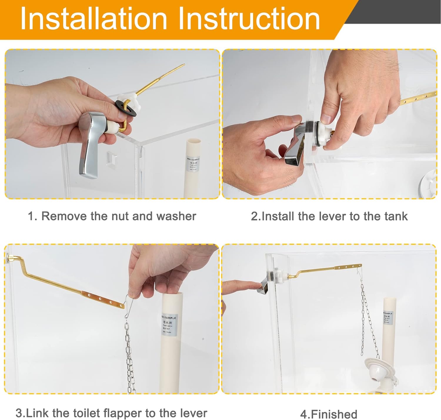 Hibbent Universal Toilet Tank Flush Lever Replacement, Toilet Handle Replacement Trip Levers with Stainless Steel Flapper Chains for Most Side Mount Toilets,Toilet Repair Handle,Chrome Finish