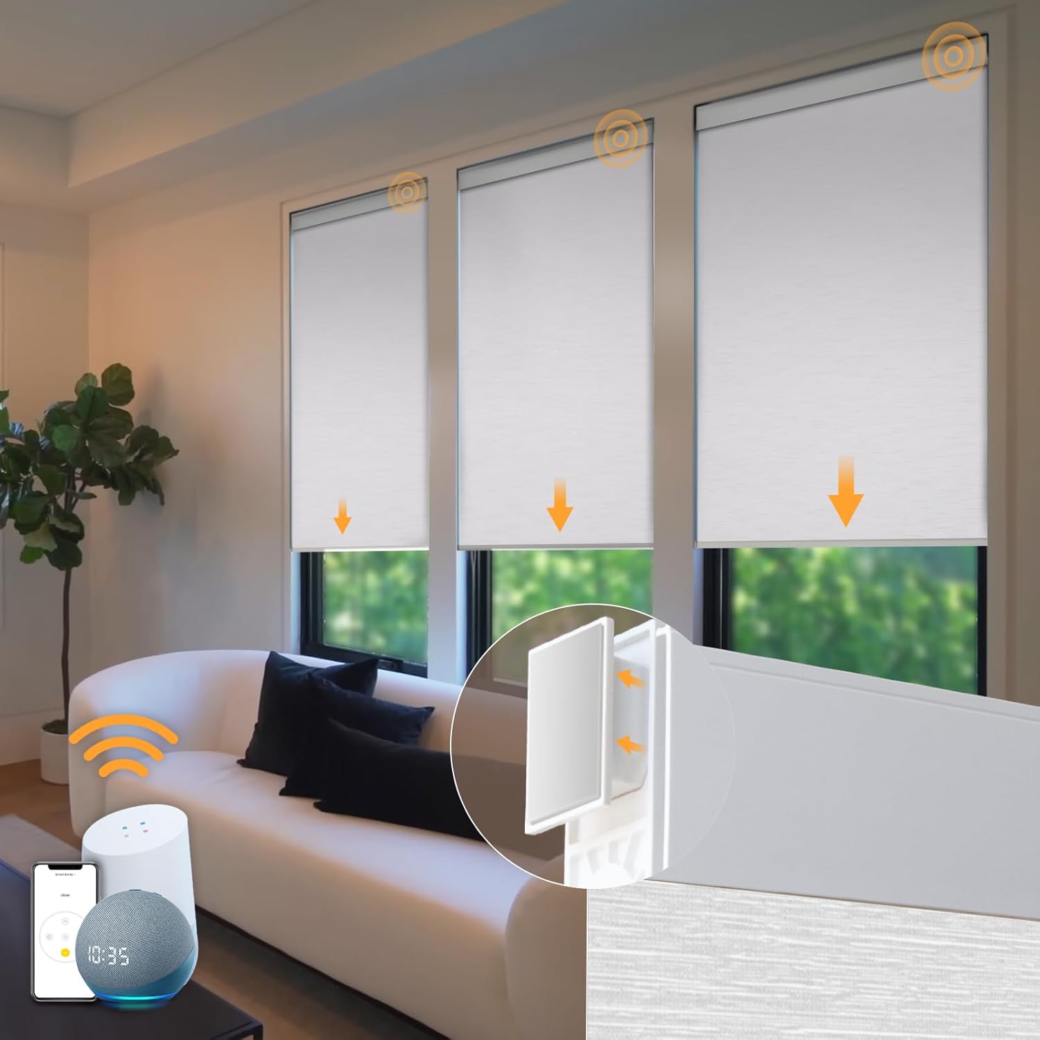 Motorized Blinds No Drill Automatic Blinds for Windows Cordless Roller Shades Electric Blinds with Remote Control Smart Blinds (White, 27 x 72) White 27