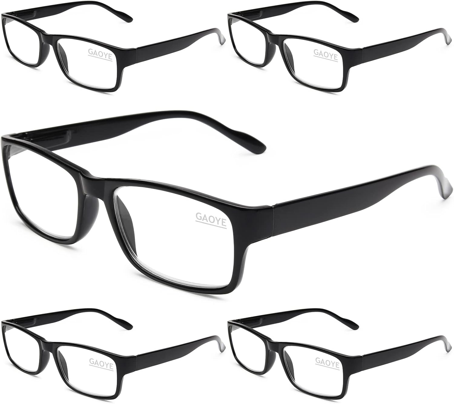 Gaoye Professional Reading Glasses for All Day - Computer Readers with Blue Light Protection - Value Pack B1-5 Pack Light Black 1.5 x