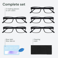 Gaoye Professional Reading Glasses for All Day - Computer Readers with Blue Light Protection - Value Pack B1-5 Pack Light Black 1.5 x